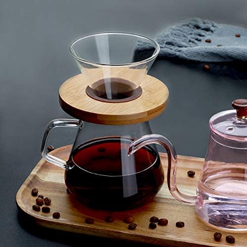 Transparent Glass Coffee Dripper Coffee Filter Holder Coffee Filter Cone with Wooden Pad Coffee Funnel