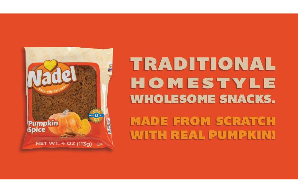 Nadel - NATURALLY DELICIOUS Pumpkin Spice Bread Slices, 4 Pack, Sweet Breads & Cakes Back to School lunch snack, breakfast bar.
