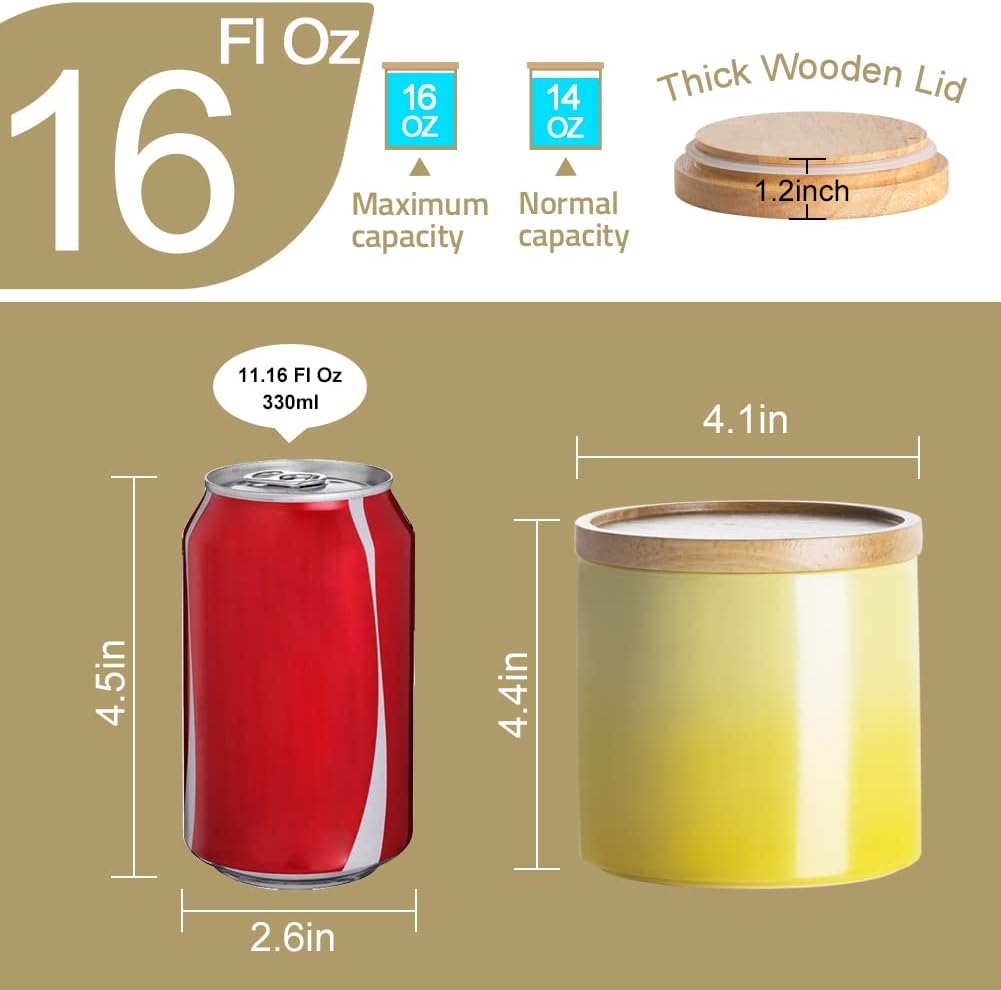 Sweejar Ceramic Food Storage Jar, Stackable Kitchen Canisters, Containers with Airtight Seal Wooden Lid for Serving Ground Coffee, Tea, Sugar, Salt and More - 16 Fl Oz (Gradient Blue)…