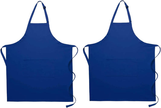 Pomp 2 Pack Premium Bib Aprons | Adjustable Neck + 2 Pockets | Water + Oil Resistance | Men & Women's Kitchen Cooking Aprons