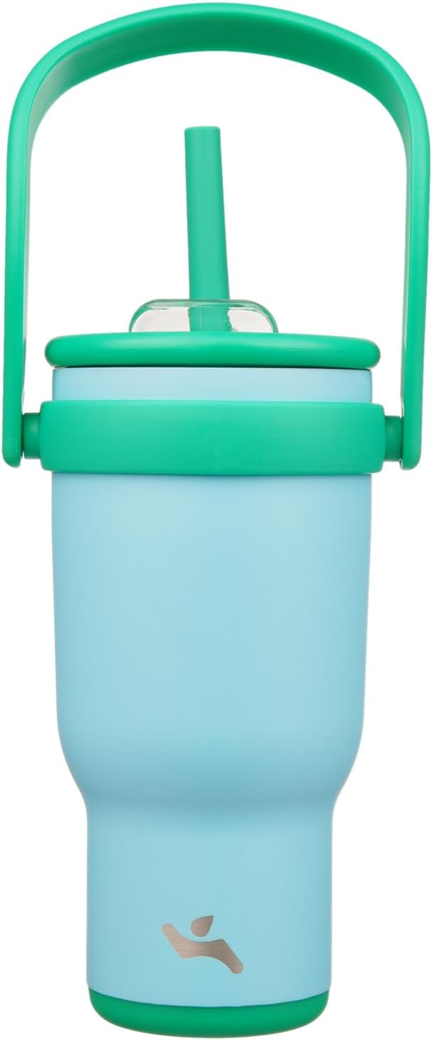 30 oz Tumbler with Side Handle, Insulated Water Bottle with Straw and 2 in 1 Lid, Stainless Steel Cup Travel Coffee Mug for Sports Office Gym,Ice Blue