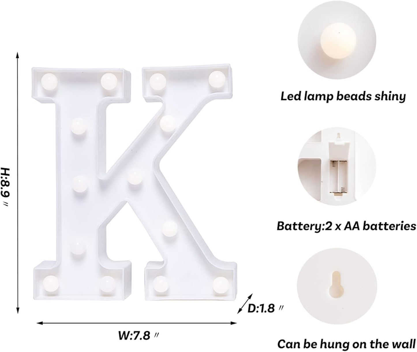 Foaky LED Letter Lights Sign Marquee Light Up Letters Sign for Night Light Wedding/Birthday Party Battery Powered Christmas Lamp Home Bar Decoration(K)