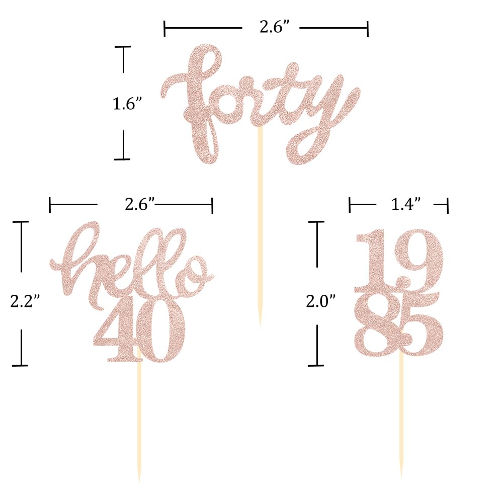 Rose Gold Glitter 40th Birthday Cupcake Toppers 40th Birthday Celebrating Party Decorations - Set of 24