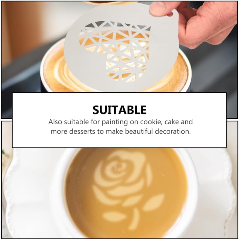 DOITOOL 6 Pcs Coffee Stencils Latte Art Stainless Steel Cappuccino Templates Coffee Templates for DIY Cupcake Mousse Hot Chocolate Milk Foam