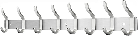 Wall Hooks Heavy Duty, 23 Inch Coat Rack Wall Mount with 8 Hooks, Silver Wall Hooks for Hanging Backpack, Bag, Purse, Clothes, Hat, Coat, Towel | Entryway & Bathroom Storage Organization Hanger