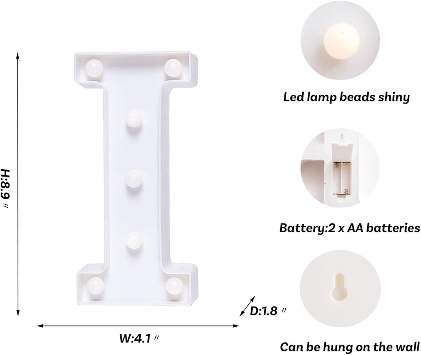 Foaky LED Letter Lights Sign Marquee Light Up Letters Sign for Night Light Wedding/Birthday Party Battery Powered Christmas Lamp Home Bar Decoration(I)