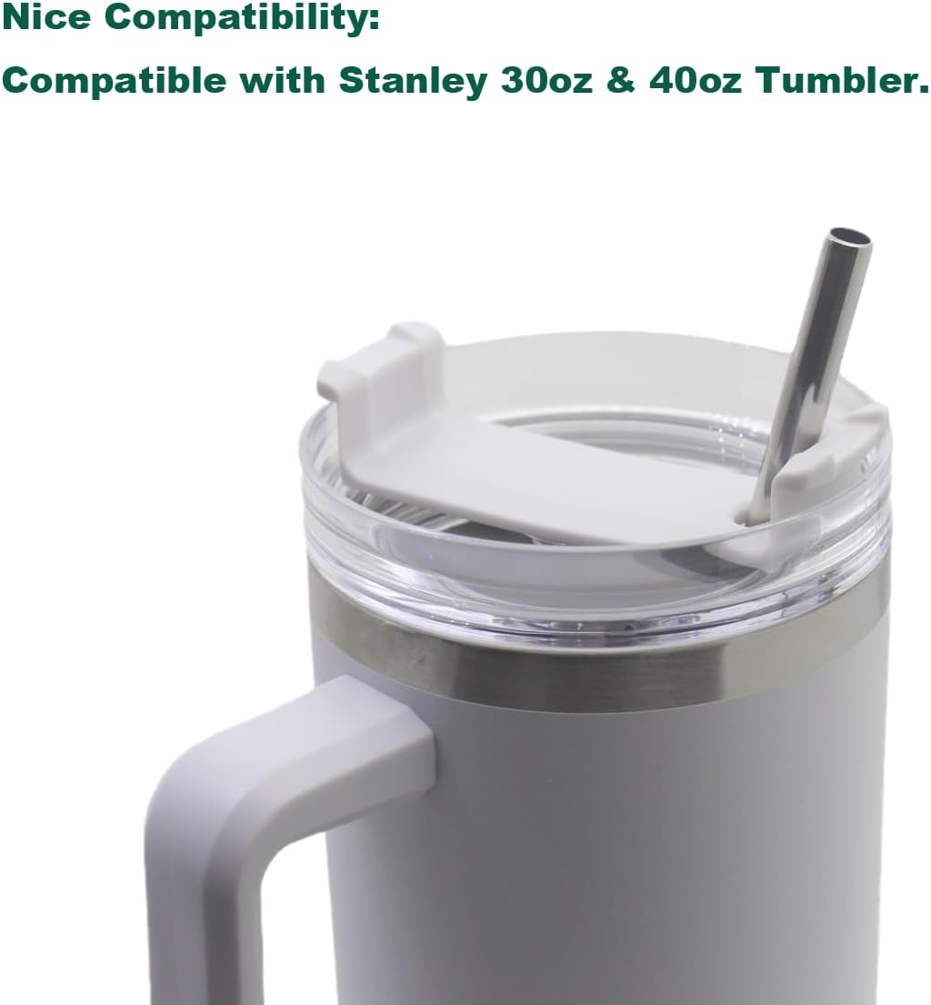 8 Pack Extra Long Metal Replacement Straws for Stanley 40oz Adventure Travel Tumbler, 304 Stainless Steel Reusable Drinking Straws with Clean Brush Compatible with Stanley Quencher 40oz Tall Tumbler