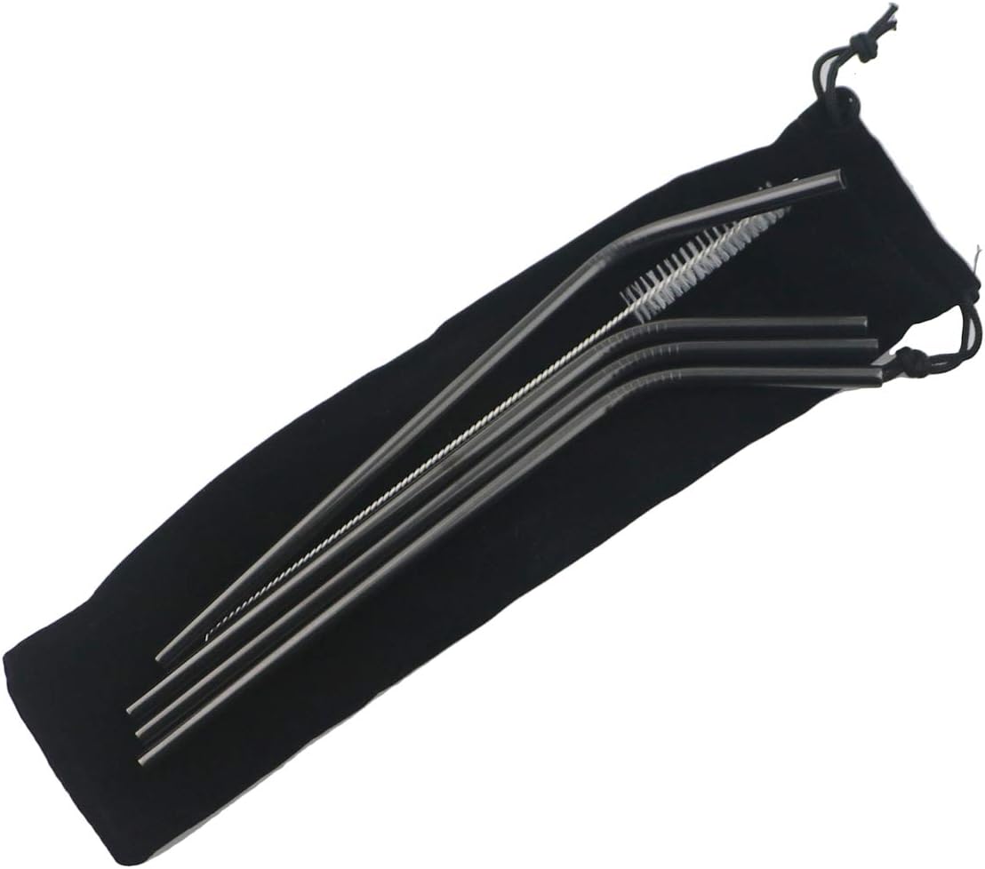 Gugrida Metal Straws Stainless Steel Straws 8.5" Drinking Straws Reusable 4 Set - Ultra Long Muti Color-Cleaning Brush for 20/30 Oz for Trail Tumblers Yeti RTIC SIC Ozark (4 Bent|1 Brush）