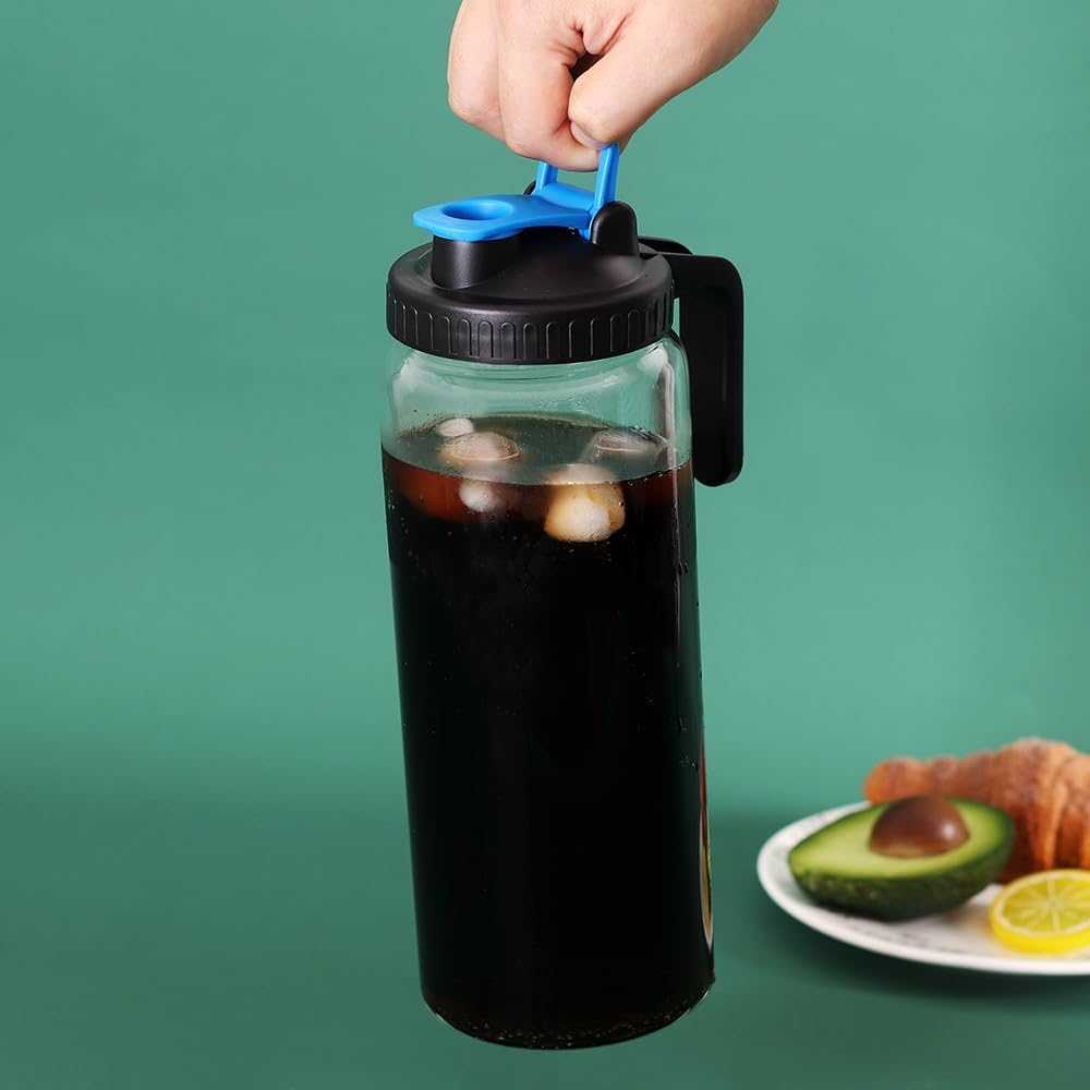 Glass Mason Jar Pitcher with Lid,V-shaped Pour Spout - 1800ml Breastmilk Pitcher for Ice Tea, Cold Brew Coffee, Fridge Water, Breast Milk, Juices, Leak Proof