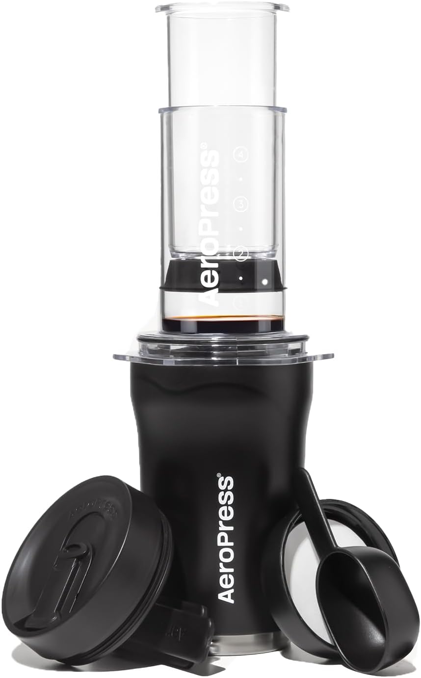 AeroPress Go Plus, Small Portable Coffee Maker for Travel & Camping - 3 In 1 Brew Method Combines French Press, Pourover, Espresso, Full Bodied Coffee without Bitterness, Coffee Press Kit - Black