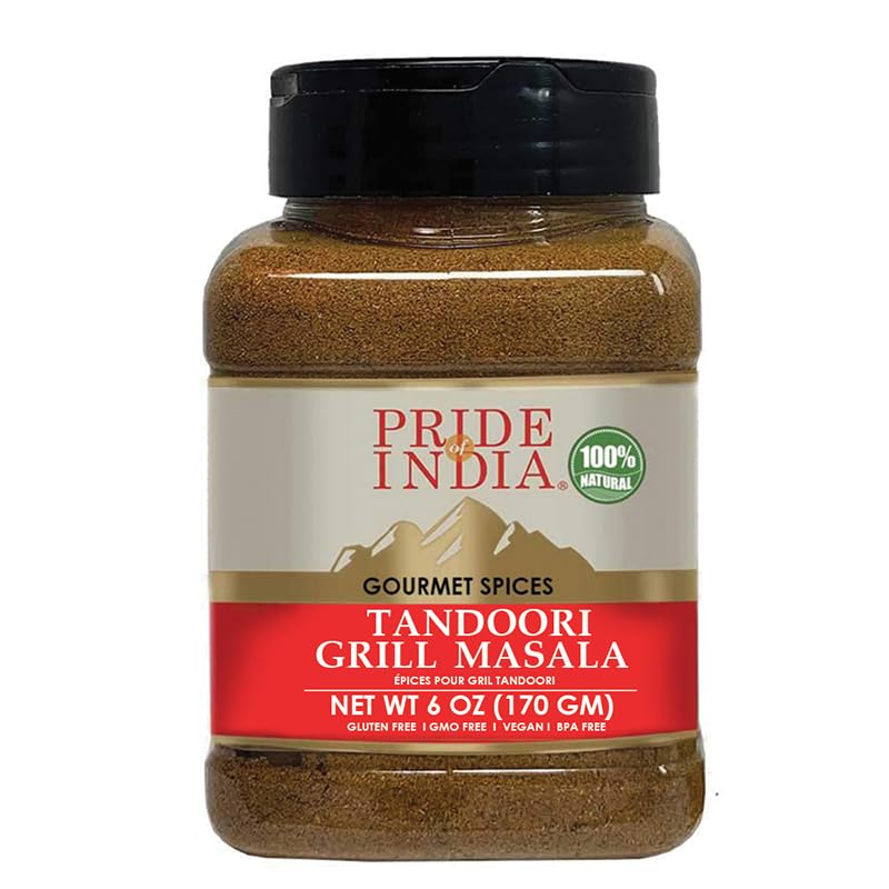 Pride of India – Tandoori Grill Masala – Blend of Exotic & Gourmet Spices – Ideal for Vegetable, Meat & Chicken Cooking – GMO Free – Easy to Use - 7 oz. Medium Dual Sifter Bottle