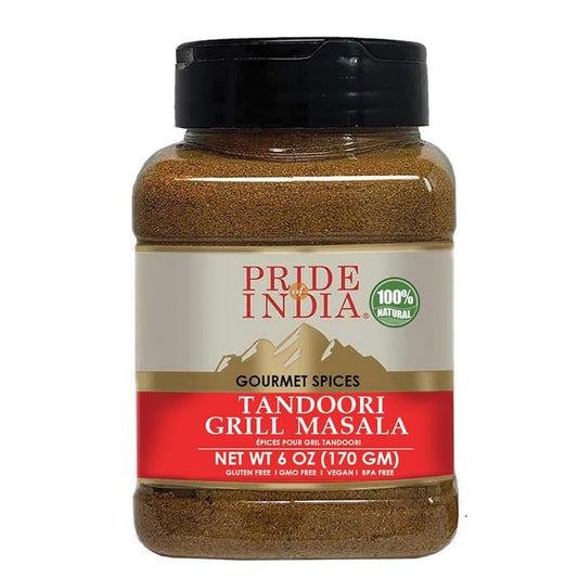 Pride of India – Tandoori Grill Masala – Blend of Exotic & Gourmet Spices – Ideal for Vegetable, Meat & Chicken Cooking – GMO Free – Easy to Use - 7 oz. Medium Dual Sifter Bottle