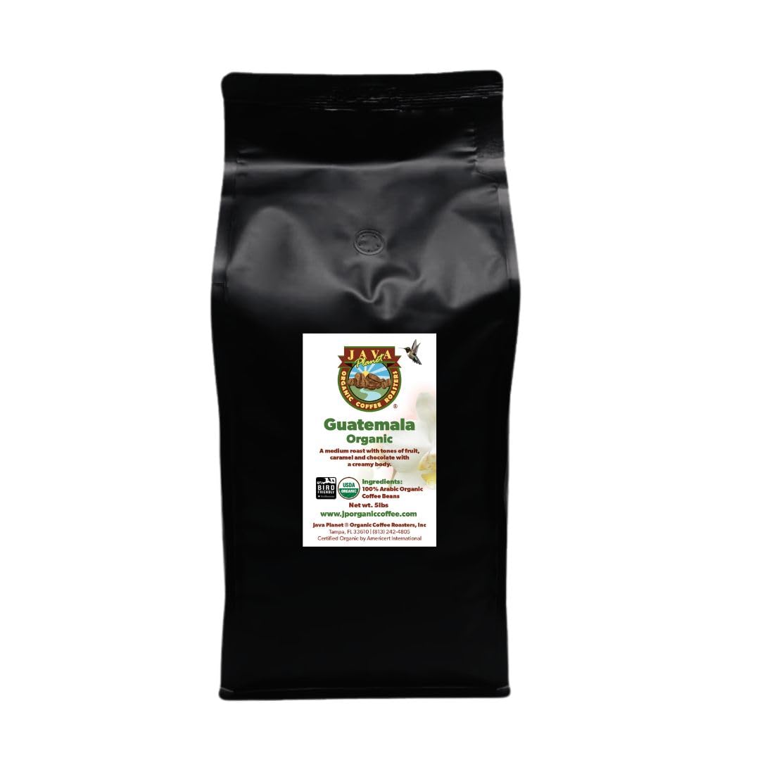 Low Acid Organic Coffee – Whole Bean, Mold-Free & Stomach Friendly by Java Planet, Guatemalan Single Origin Coffee, Medium Roast, Smooth Full Flavored, 5LB Bag