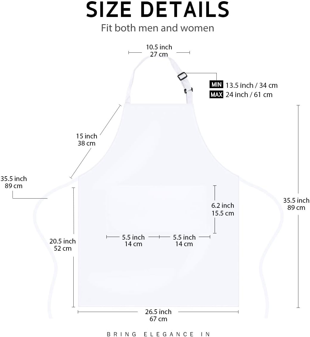 Syntus 12 Pack Bib Apron, Unisex Aprons Adjustable Thicker Version Waterdrop Resistant with 2 Pockets Cooking Kitchen Aprons for Women Men Chef, BBQ Drawing Apron Bulk, White