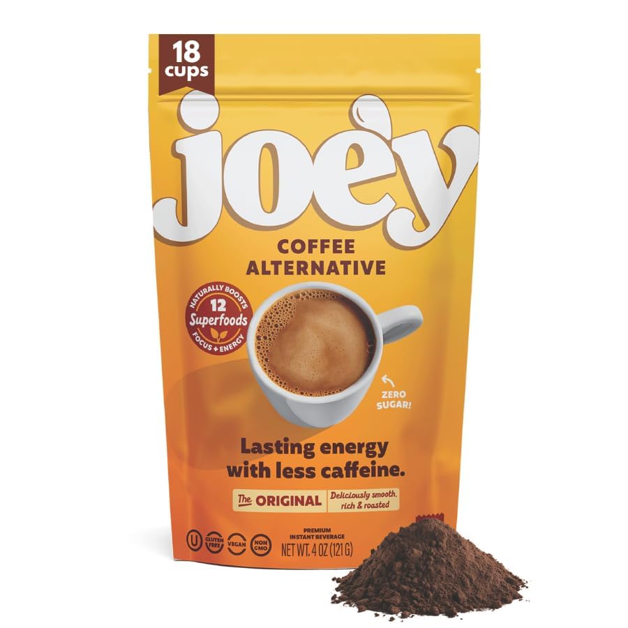 Joe'y Mushroom Coffee Alternative with Cacao and Dandelion Root, Chicory Coffee Substitute with Adaptogenic Superfoods, Vegan Gluten-Free Drink for Focus and Clean Energy without Jitters, 18 Servings