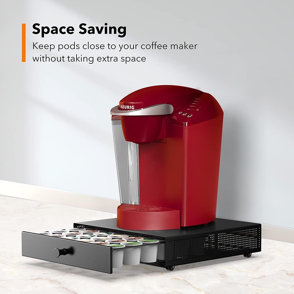 SICHEER K Cup Organization Storage Drawer Maker K Cup Holder Sliding Tray Pull out Coffee Pod Organizer Rolling Stand Countertop Maker Stand Rack Capsules Compatible with Keurig Accessories
