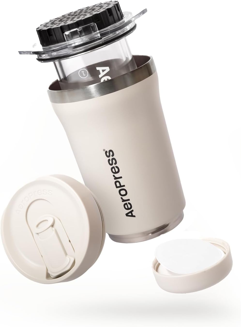 AeroPress Go Plus, Small Portable Coffee Maker for Travel & Camping - 3 In 1 Brew Method Combines French Press, Pourover, Espresso, Full Bodied Coffee without Bitterness, Coffee Press Kit - Cream