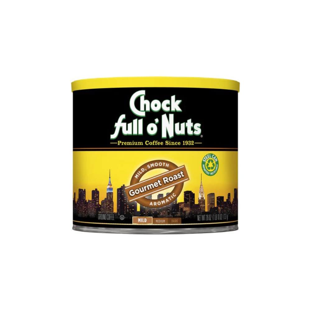 Chock Full o’Nuts Gourmet Roast Ground Coffee, Mild Roast – A Light, Smooth and Aromatic Mild Blend (26 Oz. Can)