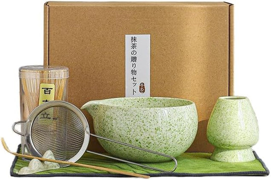 Inmorven Matcha Whisk Set, 7 Pcs Matcha Kit Includes Matcha Bowl, Whisk & Holder, Bamboo Scoop, Scoop Rest, Sifter & Tea Towell - Japanese Tea Tools For Ceremony Gift