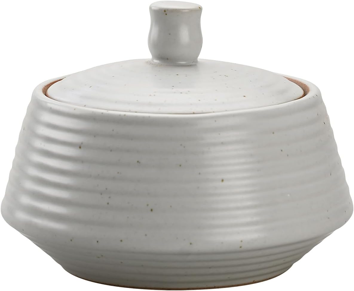 Retro Kitchen Canisters Ceramic Food Storage Jar Roud Shape with Silicone Airtight Lid for Tea, Coffee, Nuts, Herb, Spice, Sugar (Low White)