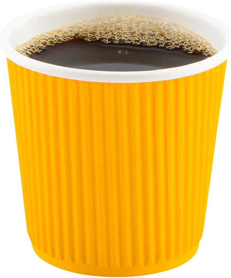 Restaurantware 4 Ounce Ripple Insulated Coffee Cups, 500 Double Wall Corrugated Tumblers, Leakproof, Non-Slip Yellow Paper Design, Recyclable, Ribbed Surface, Matching Lids Sold Separately
