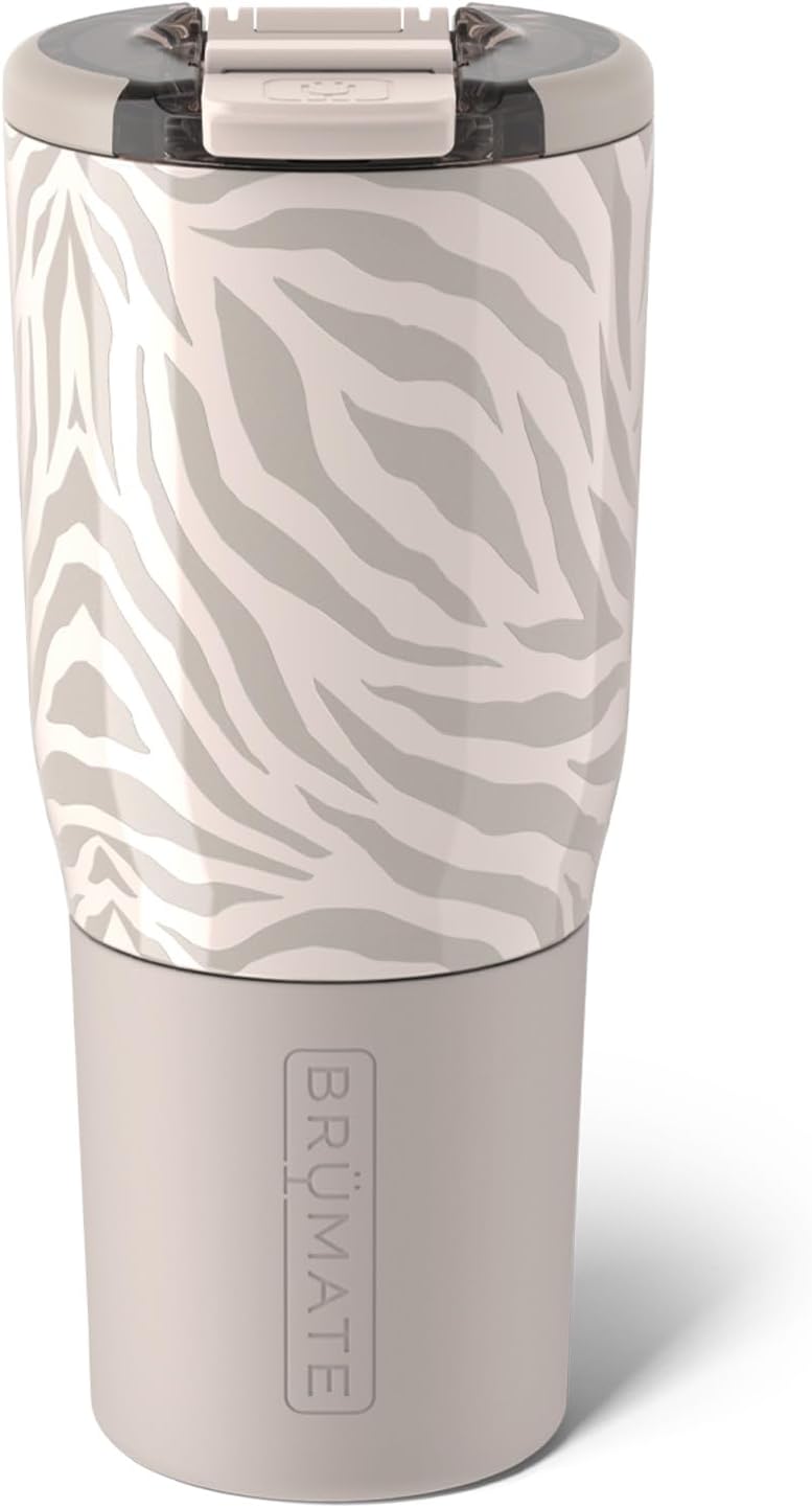 BrüMate Nav 25oz 100% Leak Proof Insulated Travel Tumbler with Magnetic BevLock™ Lid - Double Wall Cup-Holder Friendly Stainless Steel Mug (Zebra)