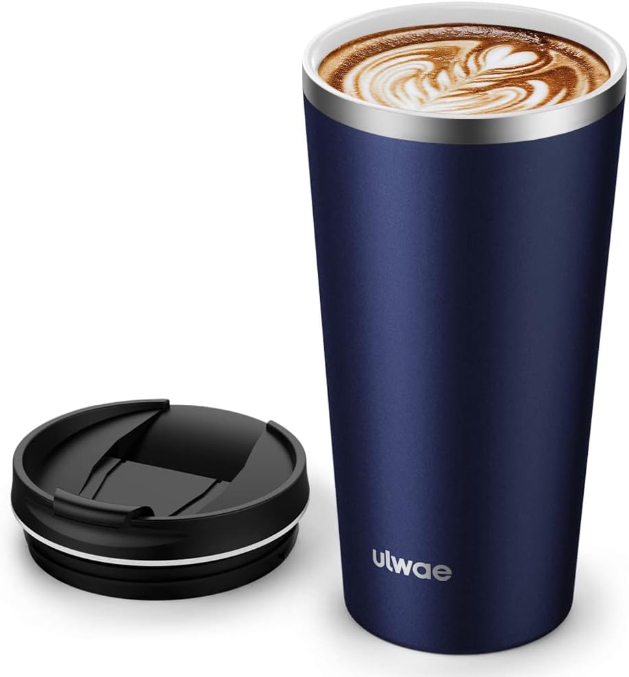 Insulated Coffee Mug with Ceramic Coating, 18oz Travel Mug with Leak-proof Lid, Vacuum Double-wall Tumbler, Stainless Steel Thermal Cup for Tea, Hot Cocoa, Cold Beverage, Ice Drinks