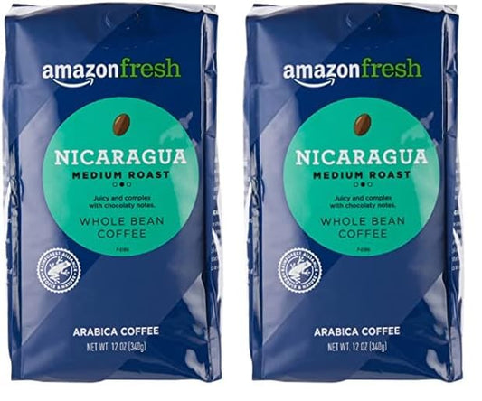 AmazonFresh Direct Trade Nicaragua Whole Bean Coffee, Medium Roast, 12 Ounce (Pack of 2)
