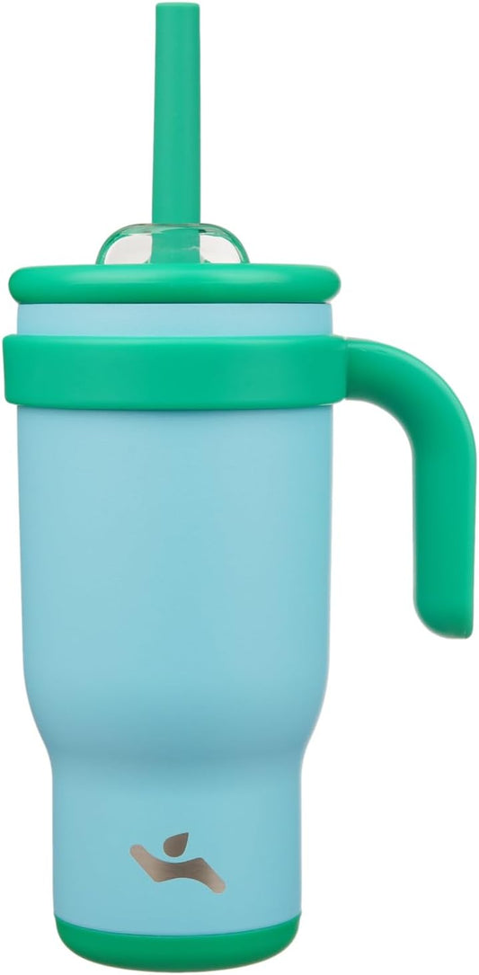 18 oz Tumbler with Side Handle, Insulated Water Bottle with Straw and 2 in 1 Lid, Stainless Steel Cup Travel Coffee Mug for Sports Office Gym,Ice Blue