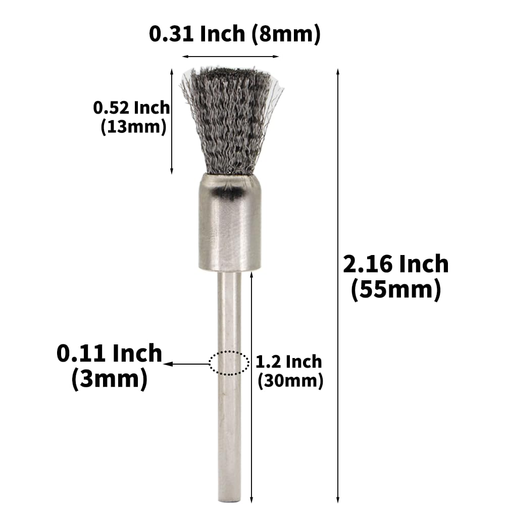 20PCS Wire Brushes - Metal Rust Removal, Polishing, Cleaning - 8mm Diameter, 3mm Shaft - Removes Burrs, Dust, and Oxide Layer - Handles Rough Surfaces - Designed for Industrial and DIY Enthusiasts