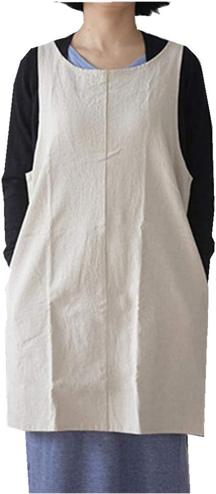 Cotton Linen Japanese Apron Halter Cross Back Bandage X Shape Aprons Two Pockets