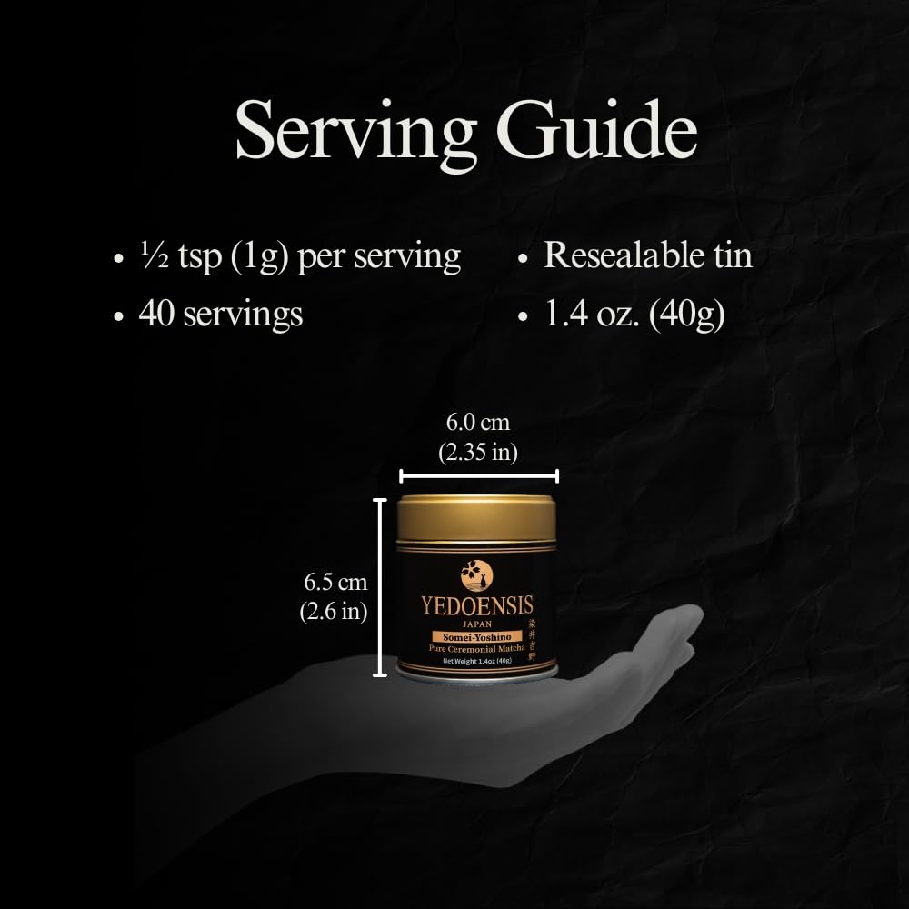 YEDOENSIS Pure Ceremonial Matcha "Somei-Yoshino" - Organic Authentic Japanese Green Tea Ceremonial Matcha Powder, JAS Certified Organic Vegan Gluten-Free (40g)