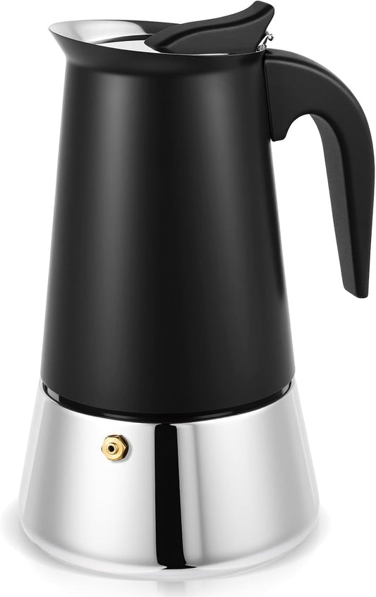 Moka Pot, 9 Cups (15.9 oz) Stovetop Espresso Maker, 304 Stainless Steel Moka Pot, Induction Compatible, Black