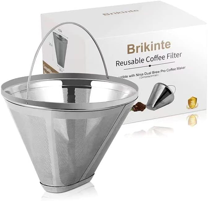 Reusable Coffee Filter Coffee Maker Filters, 304 Stainless Steel Replacement Permanent Basket Filter for Ninja Coffee Bar Brewer Ninja CFP301 DualBrew Ninja Coffee Makers