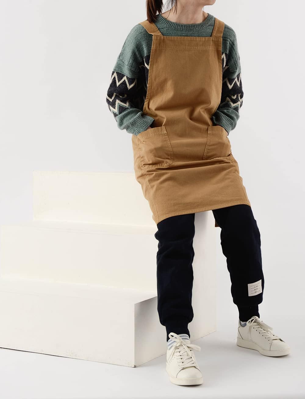 Soft Cotton Linen Apron for Women - Non-tie Cross Back Apron with Pockets, Great for Florist and Kitchen