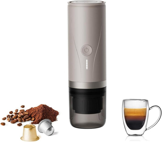 Portable Espresso Maker,Self-Heating Electric Mini Coffee Machine,20 Bar Pressure Compatible with NS Pods & Fine Grind for Travel, Camping, Hiking(Cream)