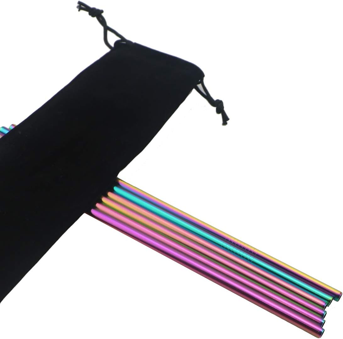 Gugrida Metal Straws Stainless Steel Straws 8.5" Drinking Straws Reusable 4 Set - Ultra Long Muti Color-Cleaning Brush for 20/30 Oz for Trail Tumblers Yeti RTIC SIC Ozark (2 Straight|2 Bent|1 Brush）