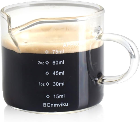BCnmviku Espresso Glass Measuring Cup Triple Pitcher Milk Cup 75ML Espresso Cups with Handle Espresso Shot Glass with V-Shaped Mouth Clear Accessories Milk Frothing Pitcher (1)