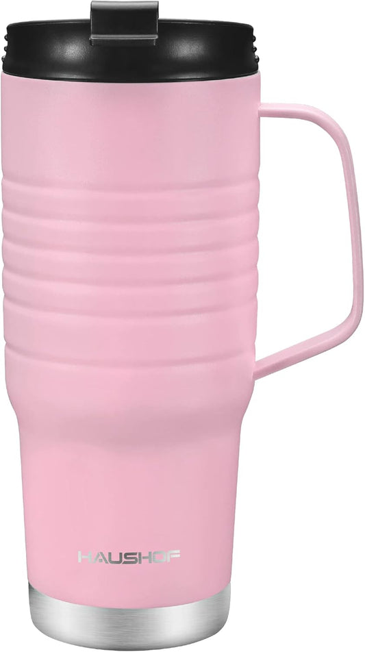 HAUSHOF 24 oz Travel Mug with Handle, Stainless Steel Vacuum Insulated Coffee Double Wall Travel Mugs with Leakproof Lid, BPA Free
