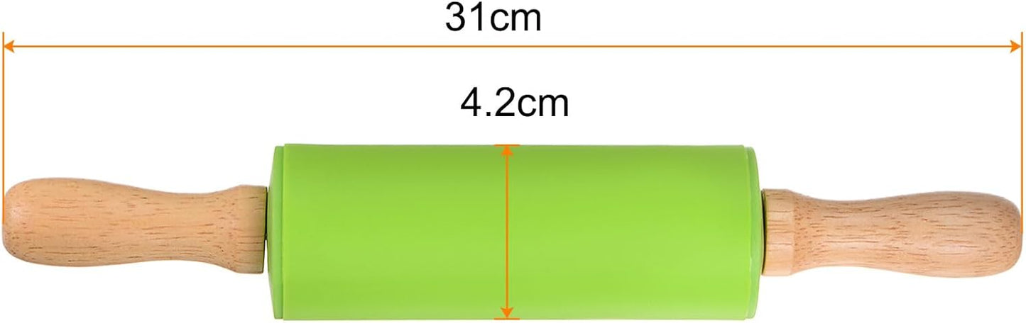 HARFINGTON Silicone Rolling Pins for Baking 12 Inch Wooden Handle Non Stick Rolling Pin Small Roller Playdough Rolling Pins for Dough Pizza Pastry Fondant Kitchen, Green