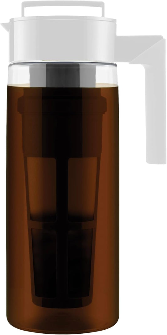 Takeya Tritan Cold Brew Coffee Maker - Airtight Pitcher with Leak-Free Lid - BPA-Free Cold Brew Maker with Silicone Handle - Dishwasher-Safe Pitcher for Homemade Cold Brew - 2 Quart, White