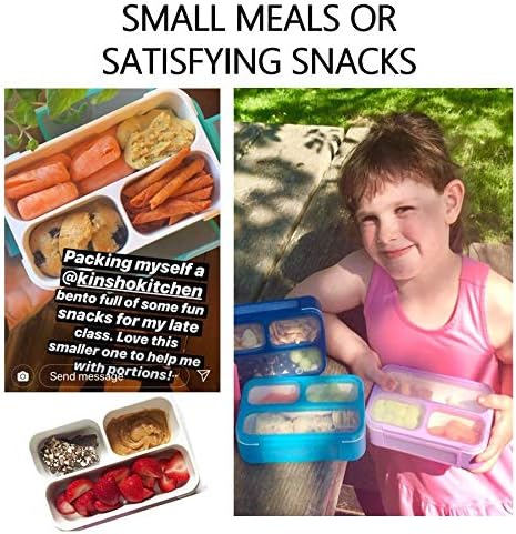 kinsho Snack Containers for Kids Toddlers Baby Adults | MINI Bento Lunch-Box | SMALL Bento-Box Portion Container | Toddler Pre-School Girls Boys | Leak-proof Boxes | Purple Blue Set of 2