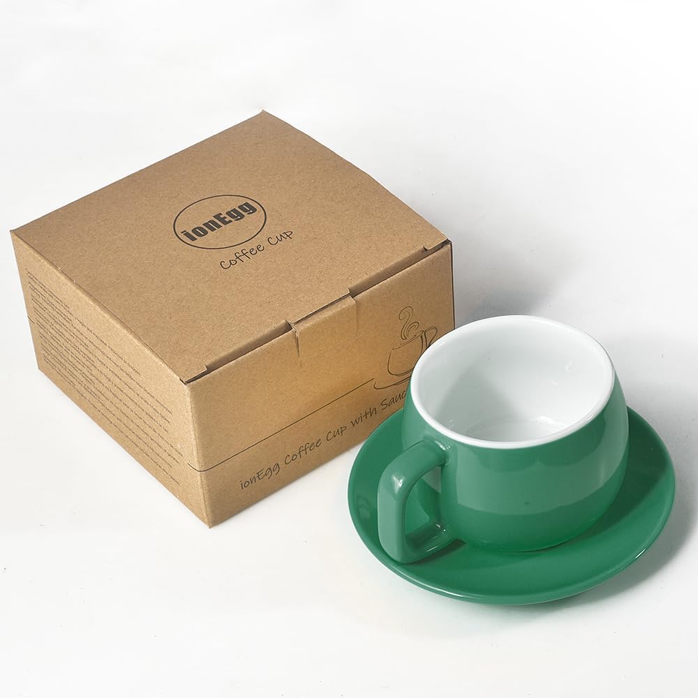 Porcelain Coffee Cup with Saucer 270ml/9oz, Minimalist Design, Perfect for Latte, Cappuccino, and Tea, Cyan