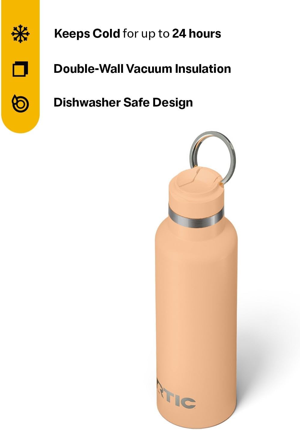 RTIC 20oz Journey Bottle Metal Stainless Steel Vacuum Insulated, BPA Free, Reusable, for Water, Hot and Cold Drinks, Travel, Sports, Camping, Peach Tea