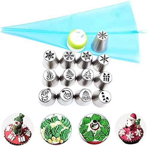 15 Pcs Christmas Decorations Piping Bags and Tips Set 13 Piping Tips Set Icing Tips Icing Piping Nozzles Set Frosting Bags Ties Cupcake Decorating Kit