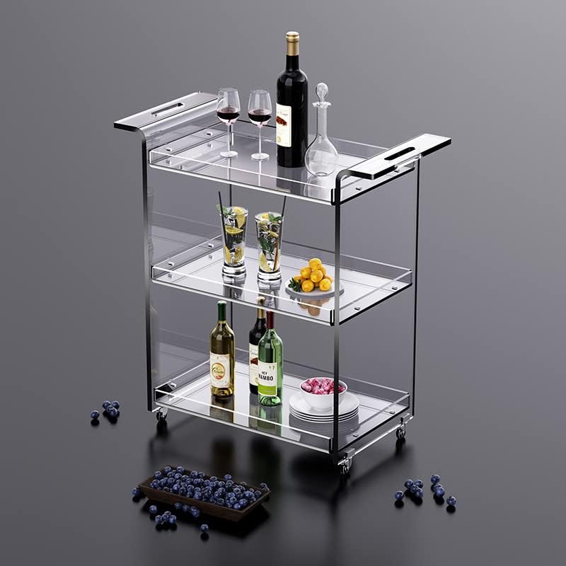 Acrylic Bar Cart, Serving Cart with Wheels Rolling Cart (Large)