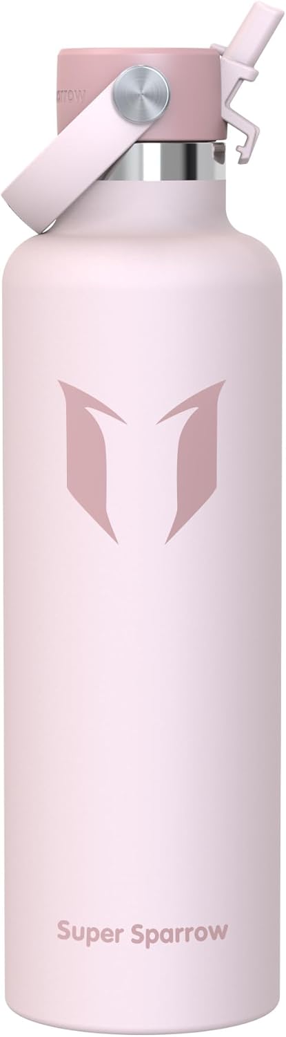 Super Sparrow Insulated Water Bottle - 17 Oz / 25 Oz / 32 Oz - Standard Mouth FlipFlow Flask - BPA Free, Leak Proof Drink Bottle- Ergonomic Straw Water Bottles for Work, Gym, Travel, Sports
