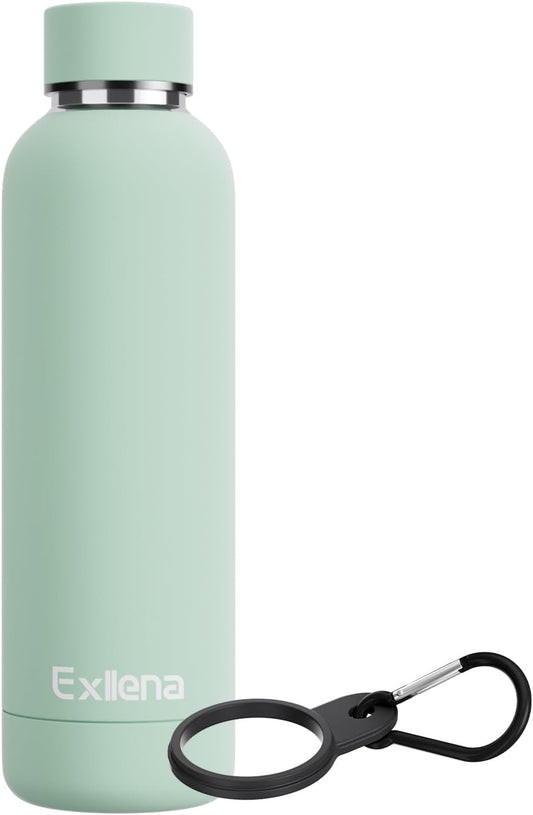 Slim Insulated Water Bottles for Travel 18oz with Clip, Double Wall Vacuum Stainless Steel Water Bottle Keeps Drinks Cold 24 Hrs/Hot 12 Hrs, 100% Leakproof, BPA Free(Mint)
