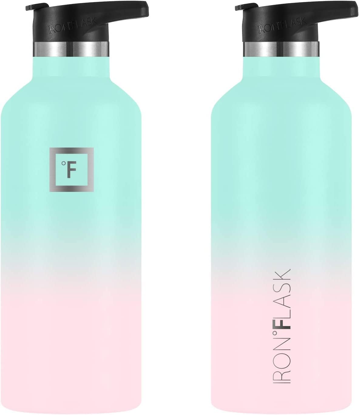 IRON °FLASK Camping & Hiking Hydration Canteens - 3 Lids (Narrow Straw Lid) Leak Proof Vacuum Insulated Stainless Steel - Hot & Cold Double Walled Sports Water Bottle - Bubble Gum, 32 Oz