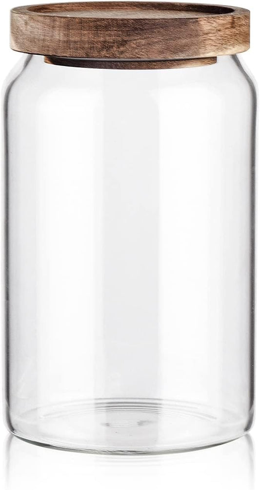 Labina Glass Storage Container Airtight Food Jars Kitchen Canister with Wood Lids, 33 Oz Wide Mouth Pantry Organization Glass Jar for Flour, Sugar, Cookie, Spagetti, Nuts and Candy